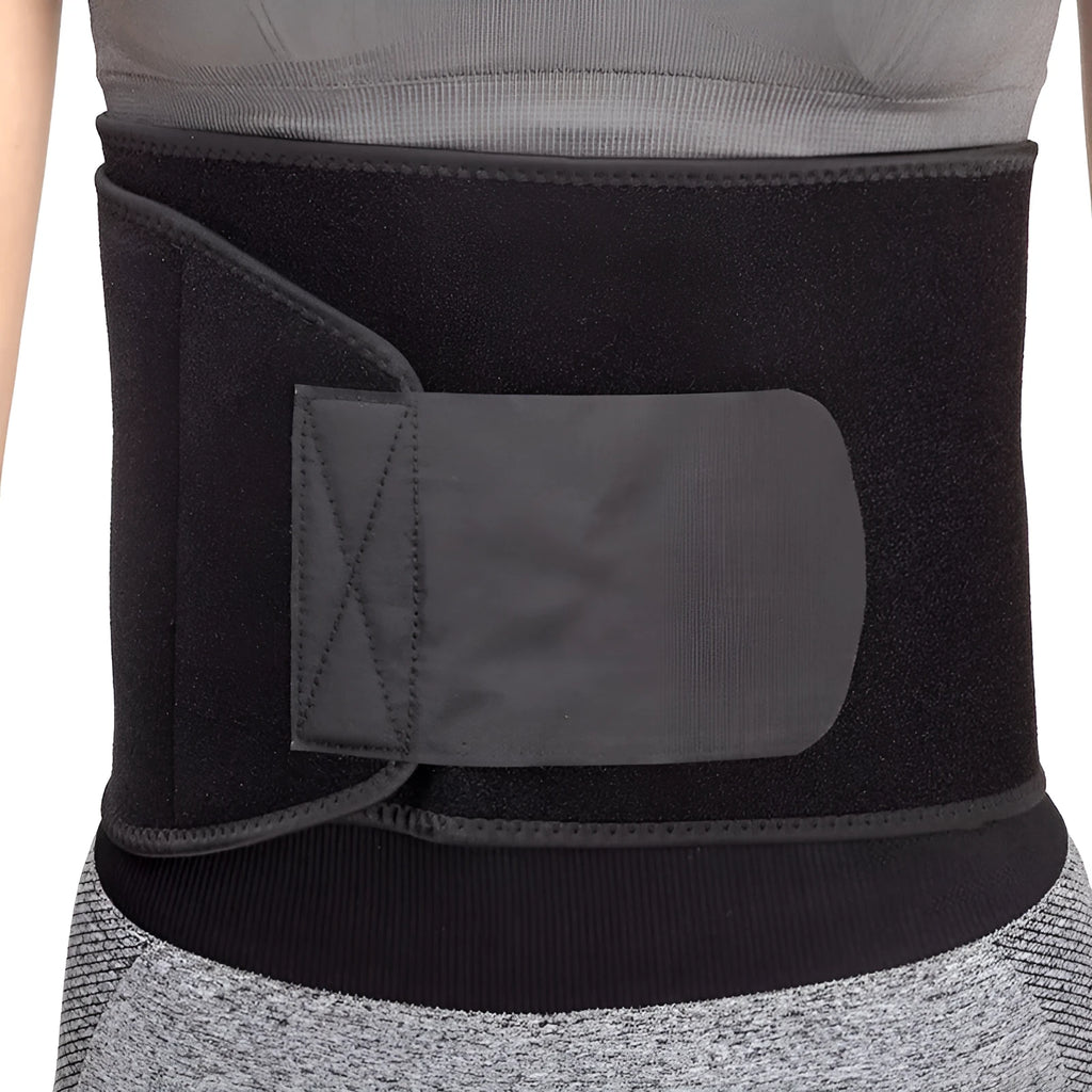 Black waist and abdominal support belt for adult fitness and yoga.
