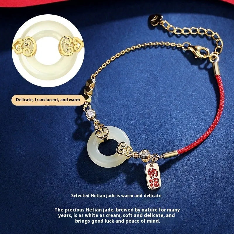 Women's Chinese style Fu Lu jewellery set with hetian jade gourd bracelet, necklace and earrings in sterling silver