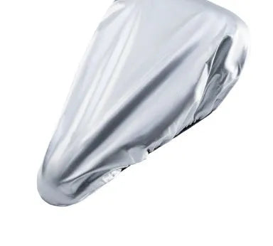 Silver polyester outdoor cycling bike saddle rain cover on a bicycle seat