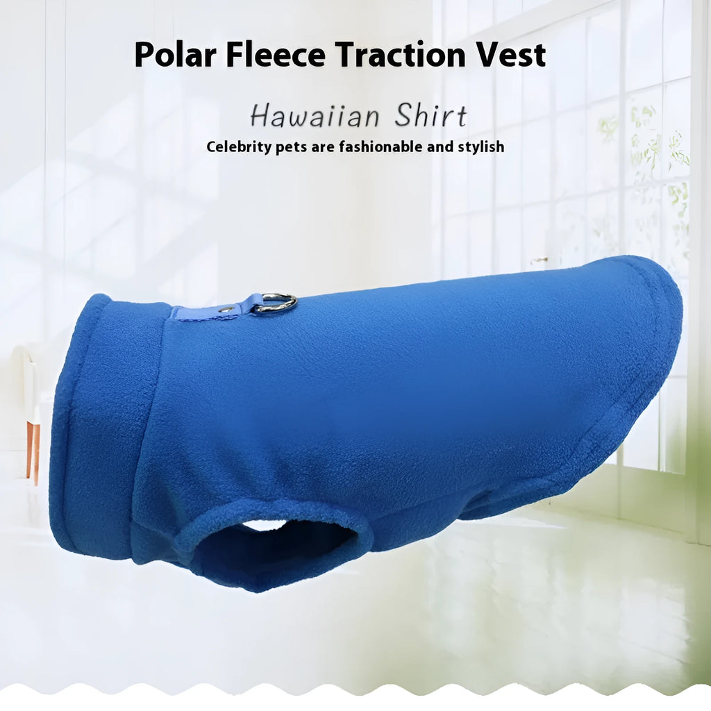 A solid-colour polar fleece dog waistcoat shown in one of nine available colours, sized for a medium dog.