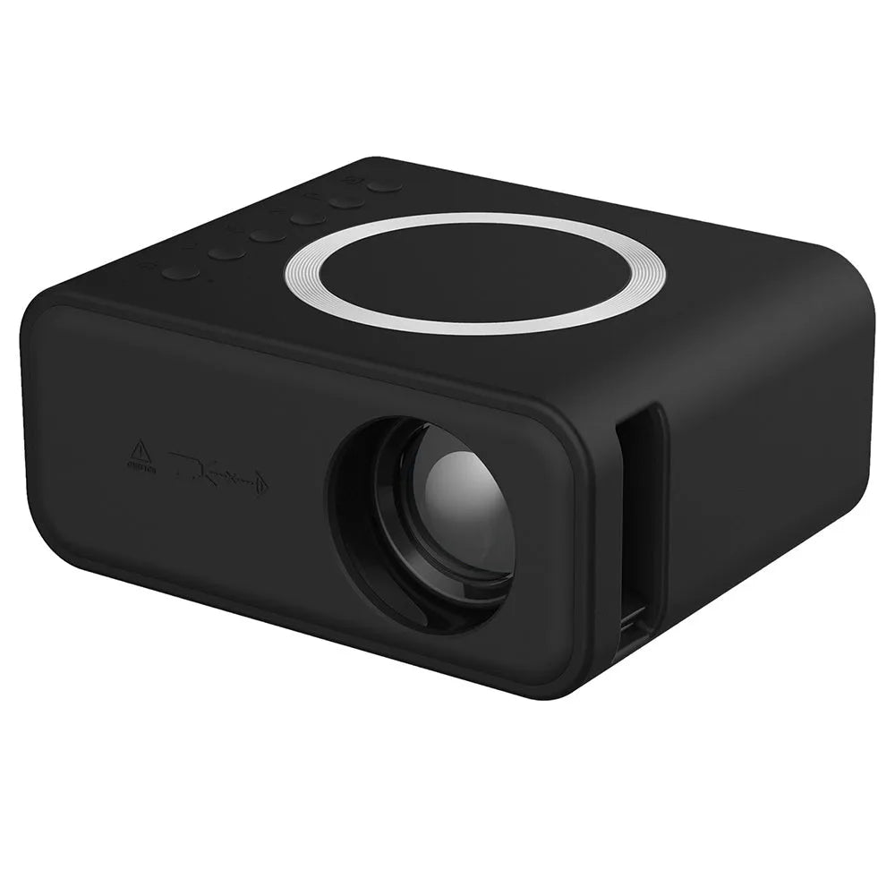 YT300 portable mini projector in black or white with remote control and compact design