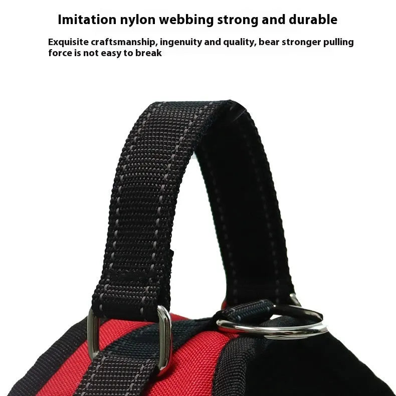 Explosion-proof polyester dog chest strap in army green camouflage on a medium dog