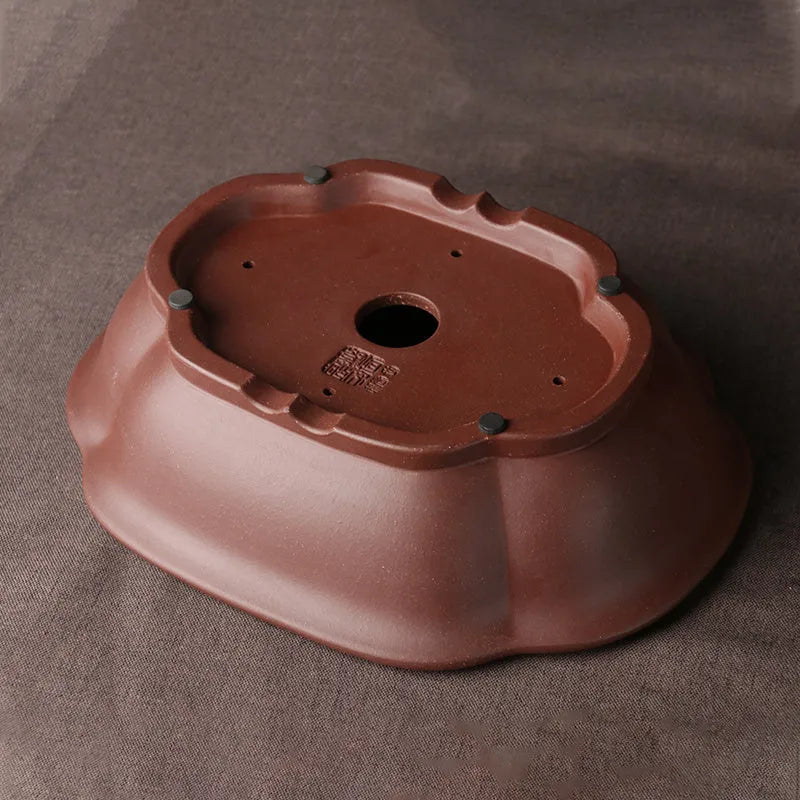 Handcrafted purple clay bonsai basin in classical Chinese style measuring 25×20×7cm