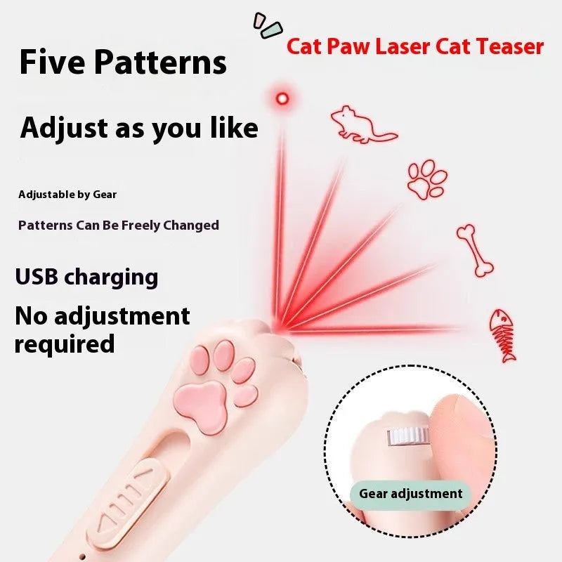Pink plastic cat teaser pen with a light-up end for interactive play.