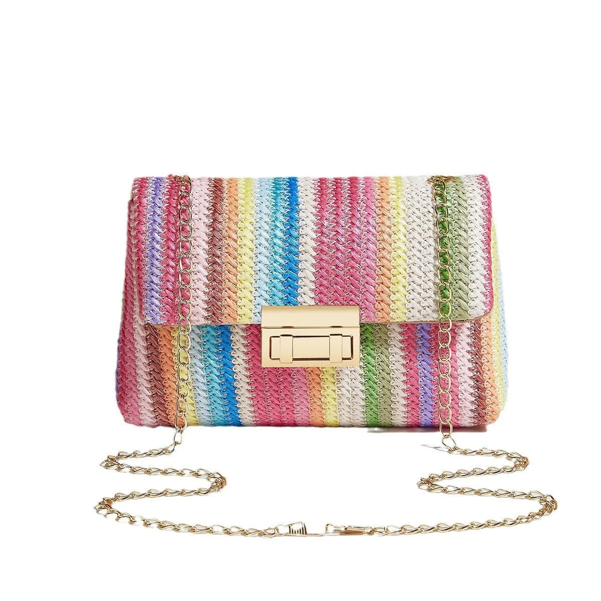 Women's straw cross-body bag with square shape and phone compartment in blue colour