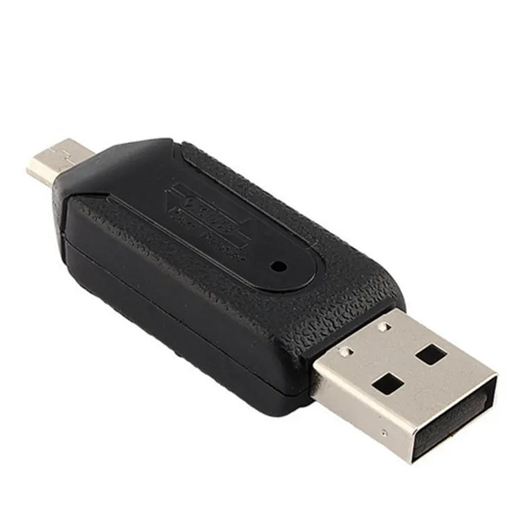 White OTG dual-purpose card reader with micro USB and USB 2.0 connectors for Android phones and computers