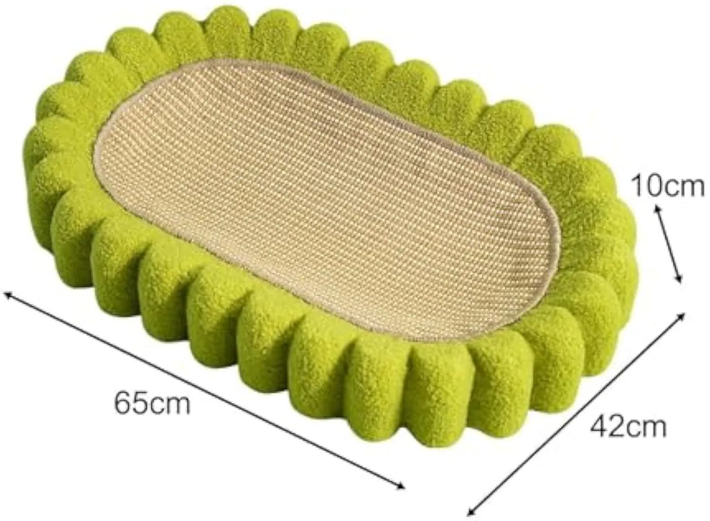Green oval cat scratch pad bowl made from sisal material with 650mm length