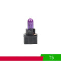 T5 12 volt 1.2 watt car indicator light bulb in red, blue, green, amber, yellow, and purple colours