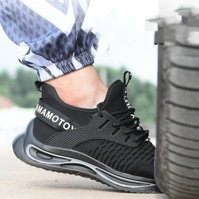 Ultra-light steel toe anti-piercing work shoes black low top fly woven upper industrial safety footwear