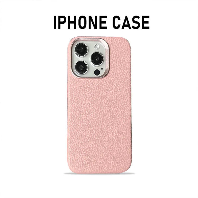 Plain leather magnetic phone case with lychee pattern in Dark Green for iPhone