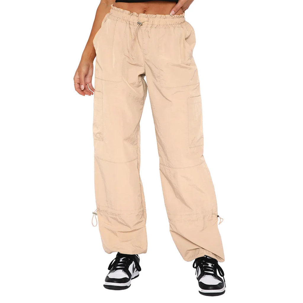 Multi-bag straight leg cargo casual pants in a loose fit, shown in a neutral colour.