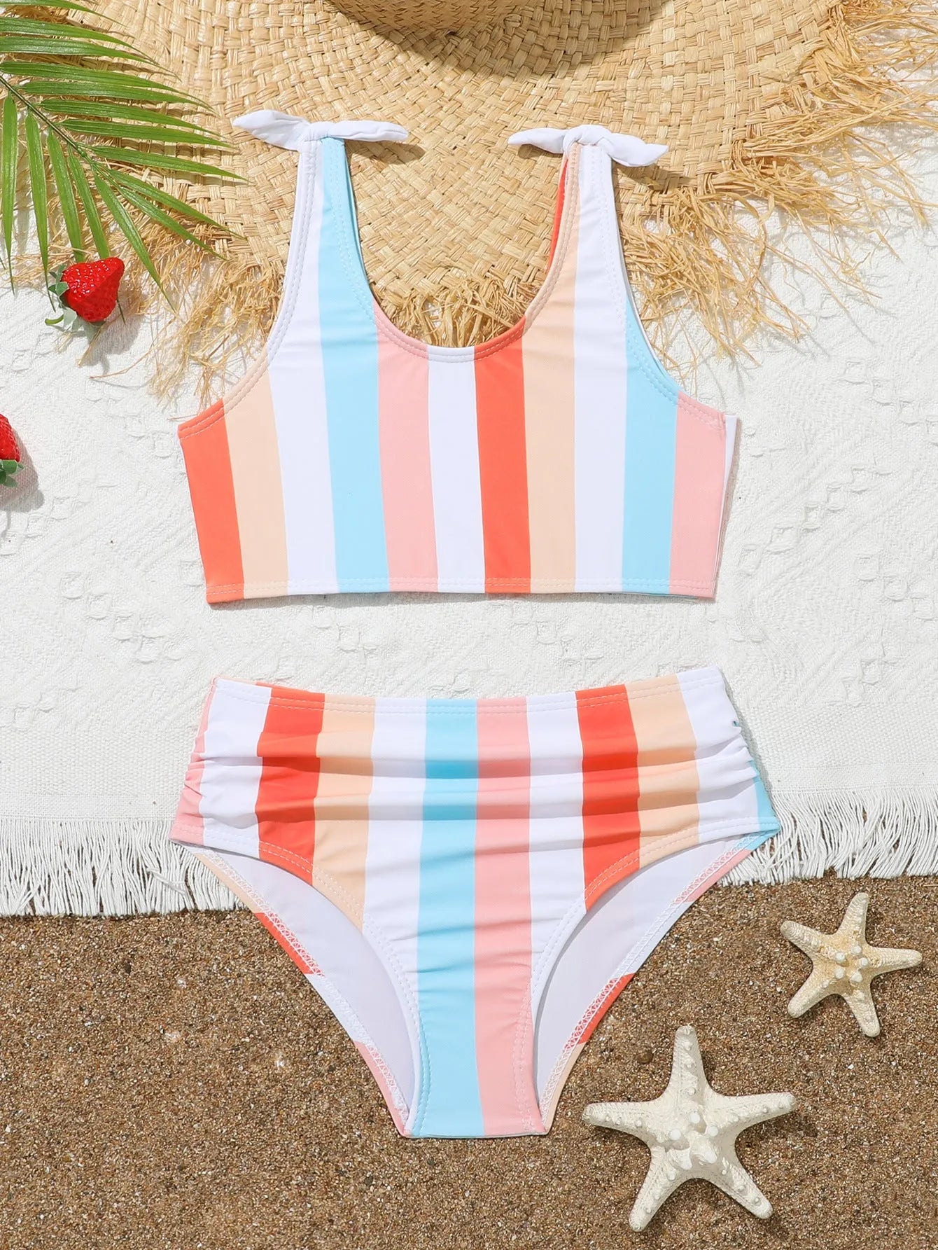 Girls plaid print briefs style swimsuit with polyester lining for swimming