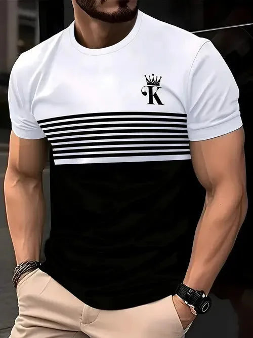 Men's loose fit polyester t-shirt in contrast colours with short sleeves for summer casual wear