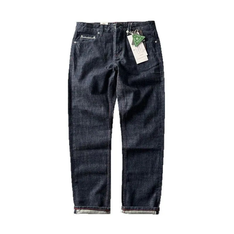 Men's straight leg denim trousers in primary colour with American retro styling and mid-waist fit