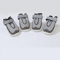 Grey pet shoes for big dogs with super-fiber toe cap, breathable mesh, reflective tape, and rubber outsole on a white background