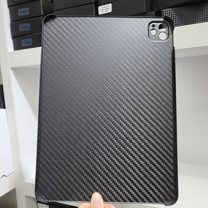 Genuine carbon fibre hard protective case for Apple iPad Pro 11 inch in matte and forged finishes.