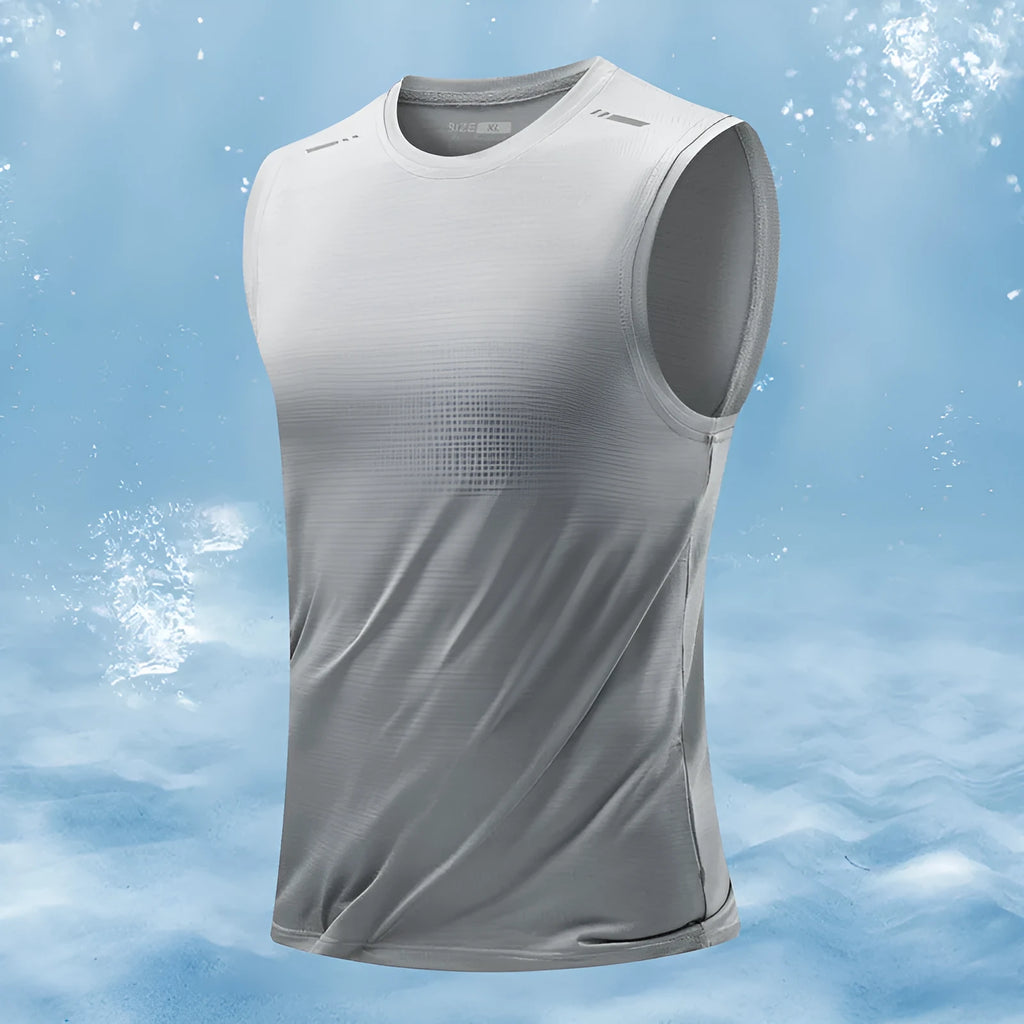 Men's loose fit sleeveless waistcoat vest in solid colour on a hanger.