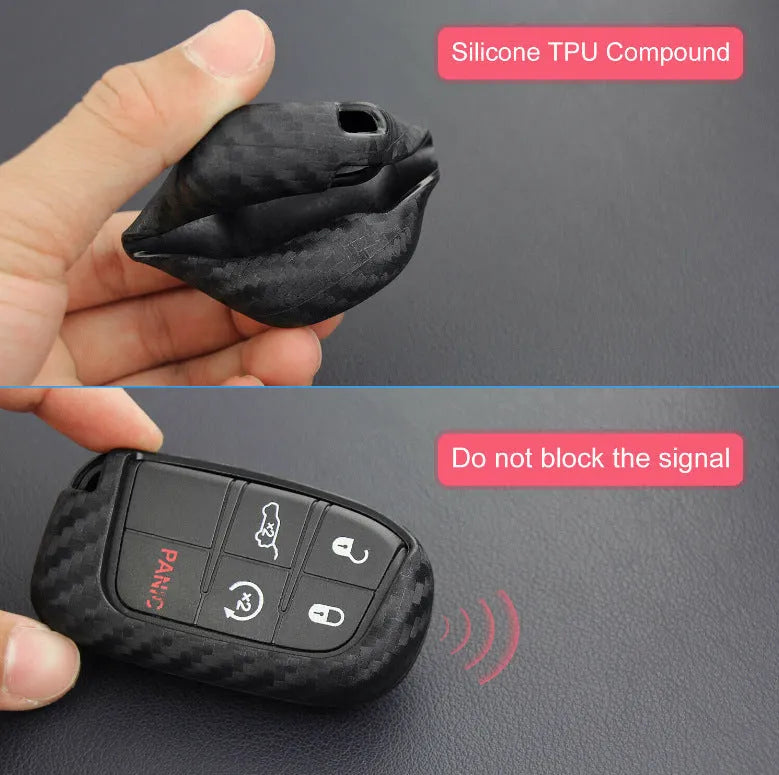 Silicone protective case for a Dodge, Chrysler, or Fiat car key remote.