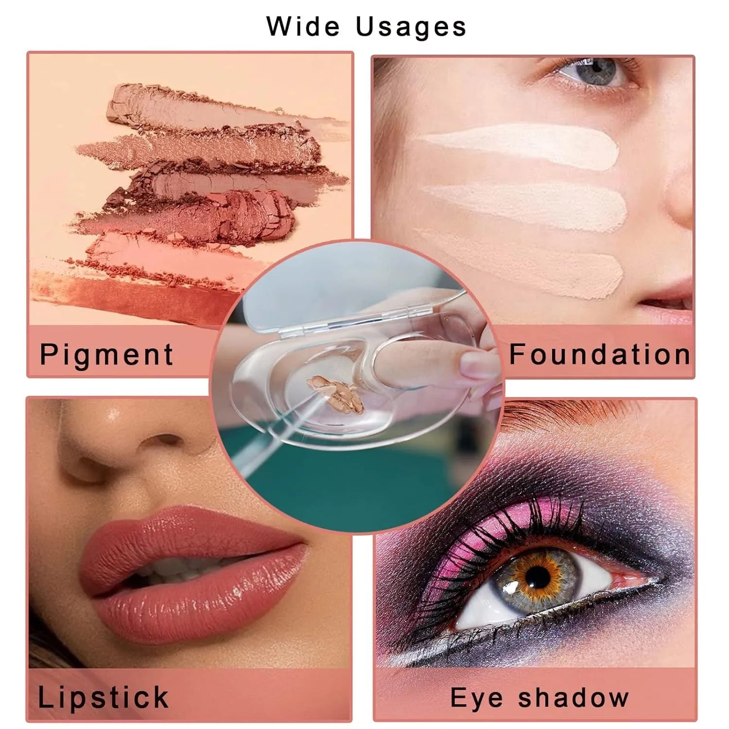 Transparent acrylic makeup mixing palette with storage groove and colour test zones