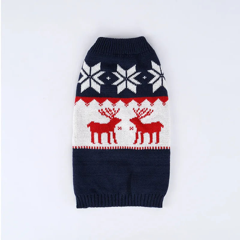 Navy blue knitted Christmas sweater for dogs in European style with acrylic material