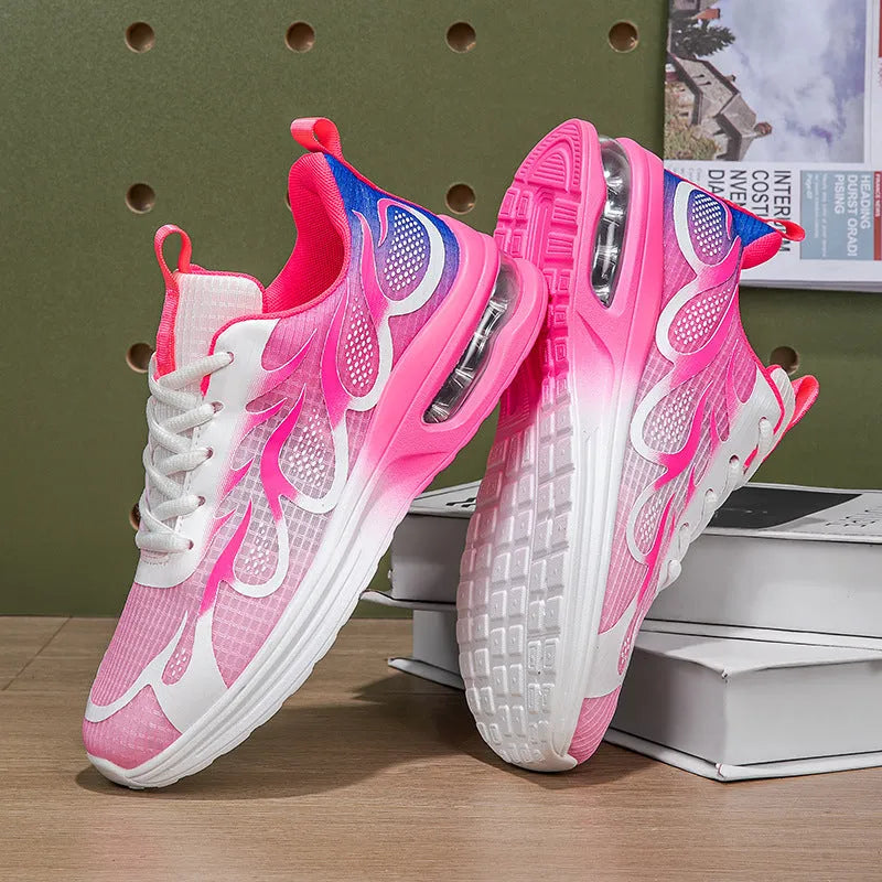 Women's casual sneakers with mesh upper and PU sole in pink, plum red, or moonlight colour.