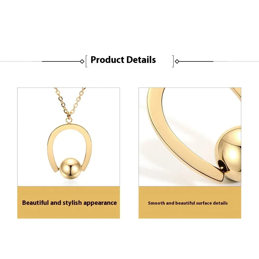 Gold electroplated stainless steel necklace with geometric pendant on an adjustable chain.
