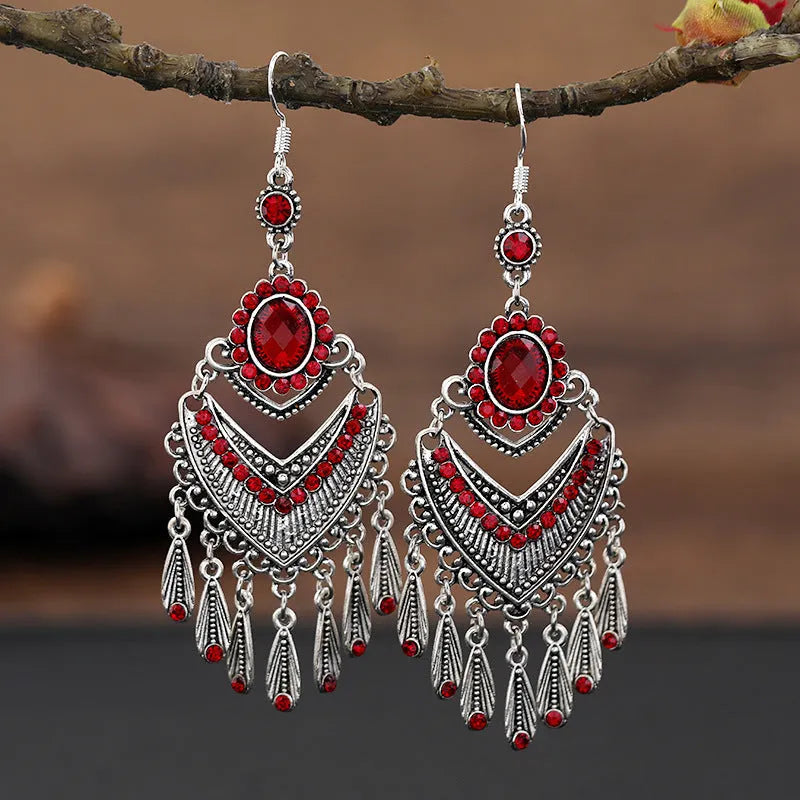 Retro long fringe earrings in smart water drop purple colour with drop shape and ethnic style design