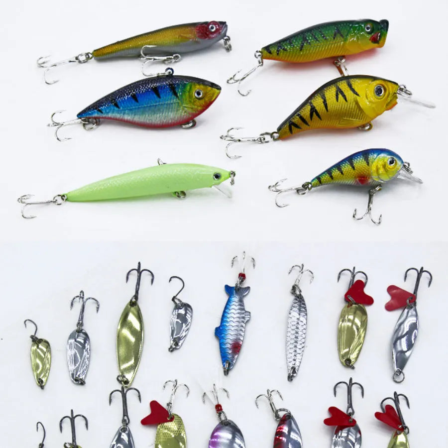 132-piece Rose Red Treasure fishing lure suit set in an open plastic organiser case.