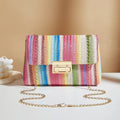 Women's straw cross-body bag with square shape and phone compartment in blue colour