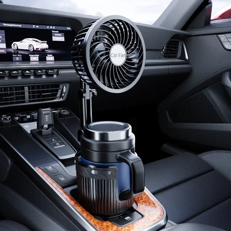 Car cup holder cooling fan in vehicle with cigarette lighter or USB power connection options