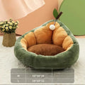 Coffee-coloured cotton pet bed house for a cat, showing plush cushion inside.