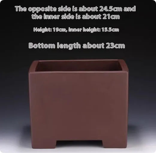 Square purple clay succulent bonsai pot in classical style on wooden surface