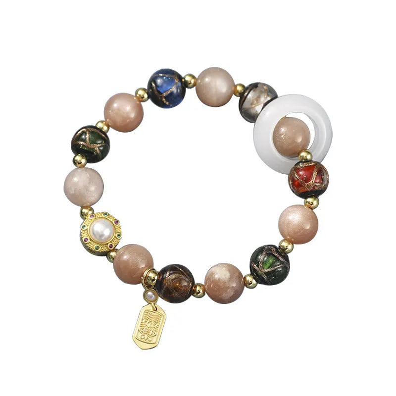 Hand-woven women's bracelet with fragrant gray glaze Sunstone and white lip shell beads