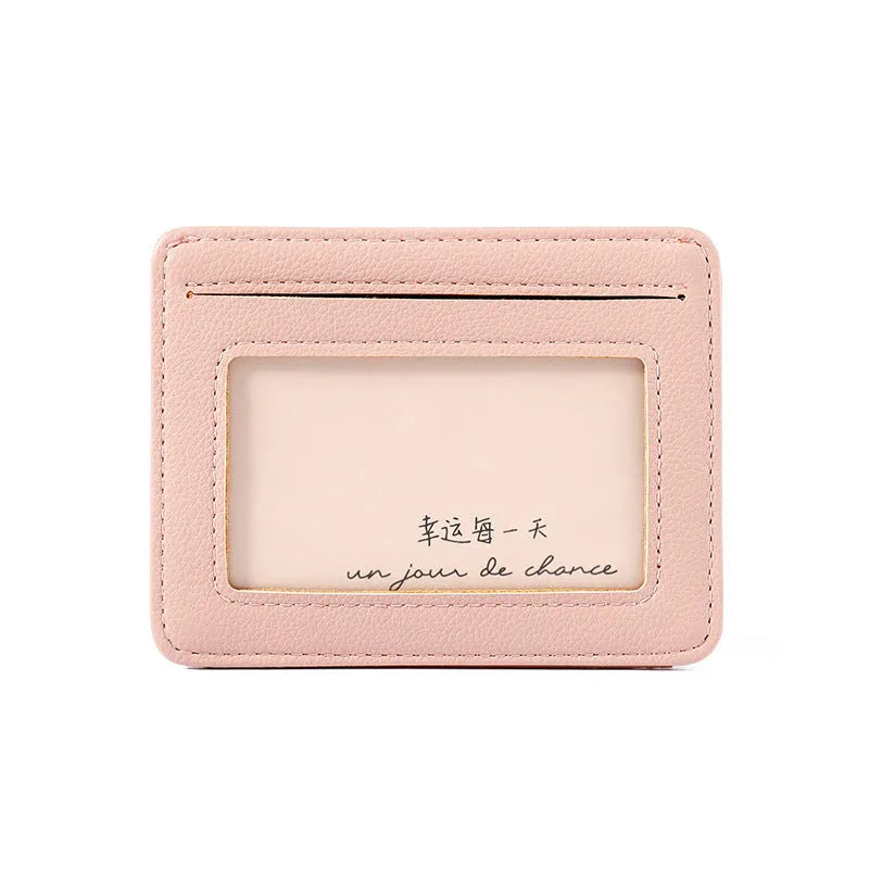 New driver's license card holder short PU bag for women, buckle closure, multiple card slots, pink colour