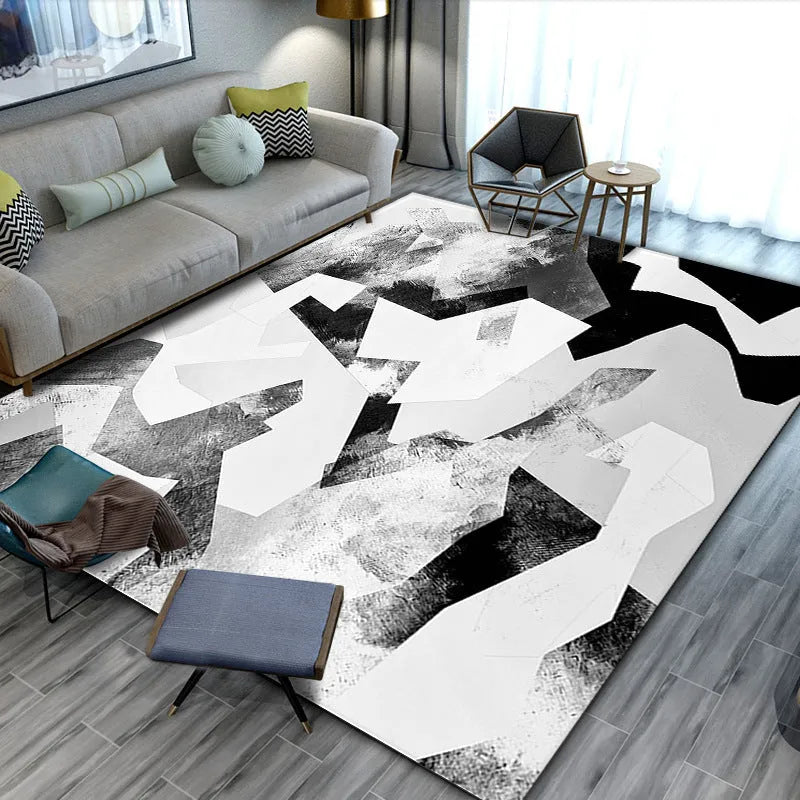 Modern minimalist geometric abstract carpet in a rectangular shape with machine woven crystal velvet finish