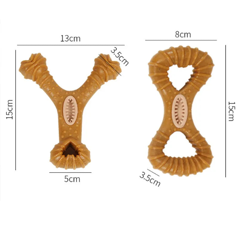 Dog chew toy bone with textured surface for teeth cleaning in 8-shape and Y-shape designs