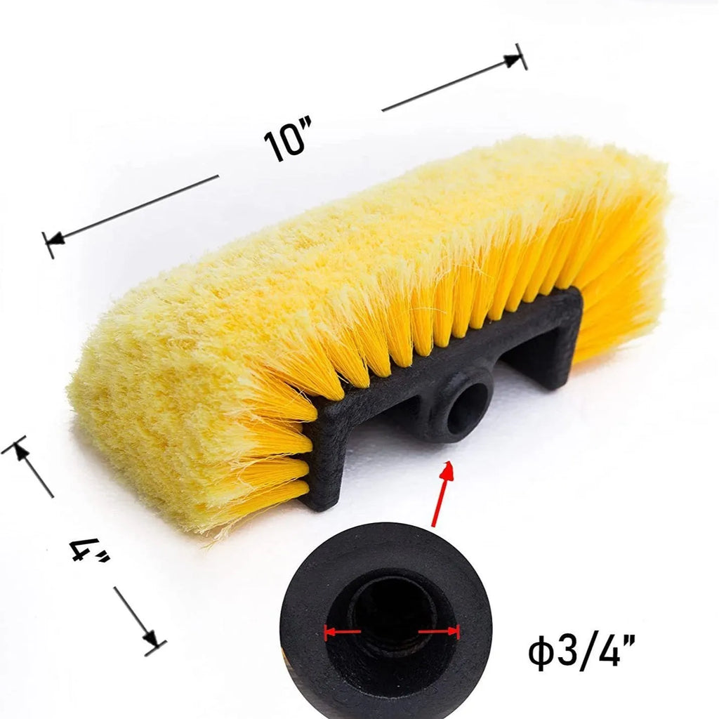 Yellow portable car wash brush with removable flow-through head and four-section adjustable rod