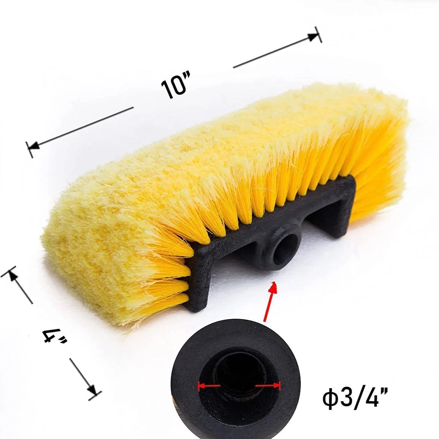 Yellow portable car wash brush with removable flow-through head and four-section adjustable rod