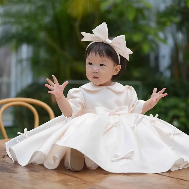Baby girl princess dress in polyester fiber, available in sizes 80cm to 150cm, two variants without hat