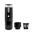 Black portable wireless K-Cup coffee machine for vehicle and outdoor use