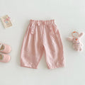 Girls' bow anti mosquito cotton trousers in cream beige, mid-waist casual style for height 100 cm