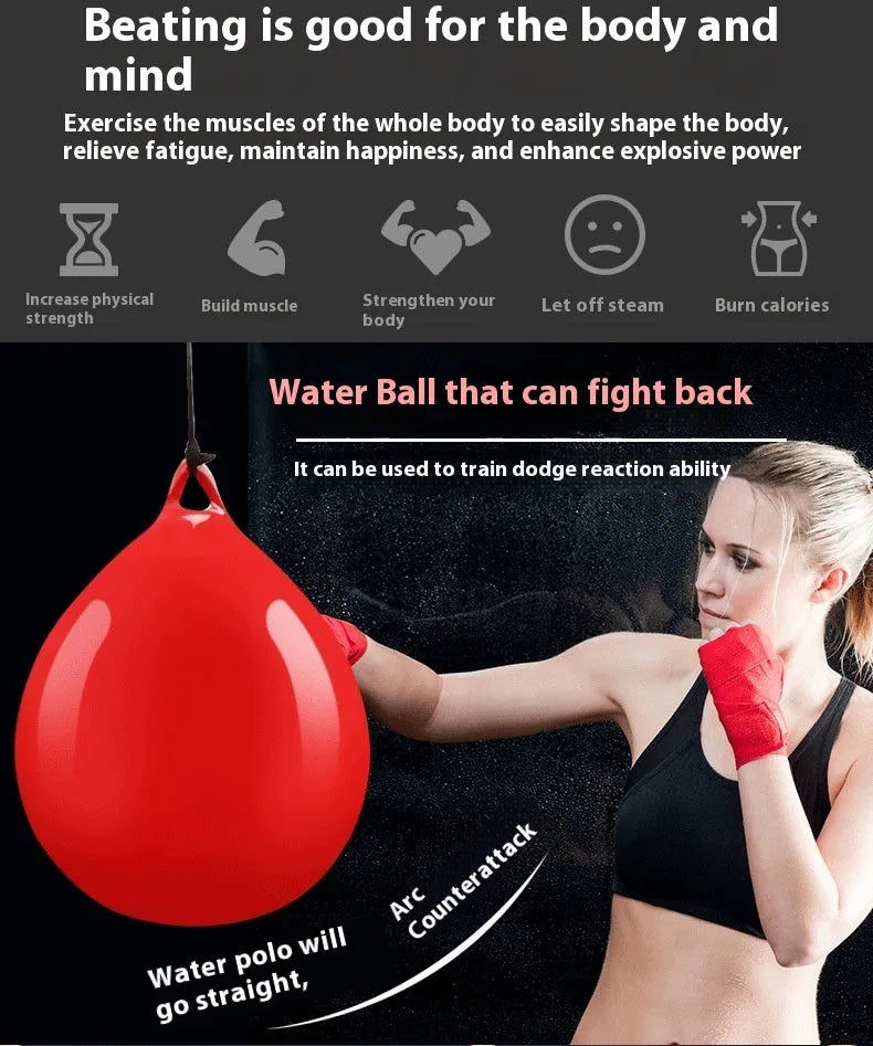 Red PVC water-filled boxing reaction ball with hook rope, 22 cm diameter for Sanda training