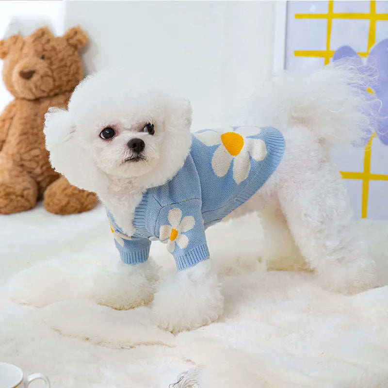 Blue polyester pet clothing for a small dog on a mannequin, showing a checkerboard pattern variant.