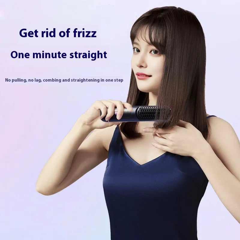 Portable USB-C rechargeable negative ion hair comb in blue, grey, or white.