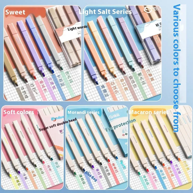 Set of double-headed fluorescent marker pens in Salt series, Sweet series, and mixed colours.