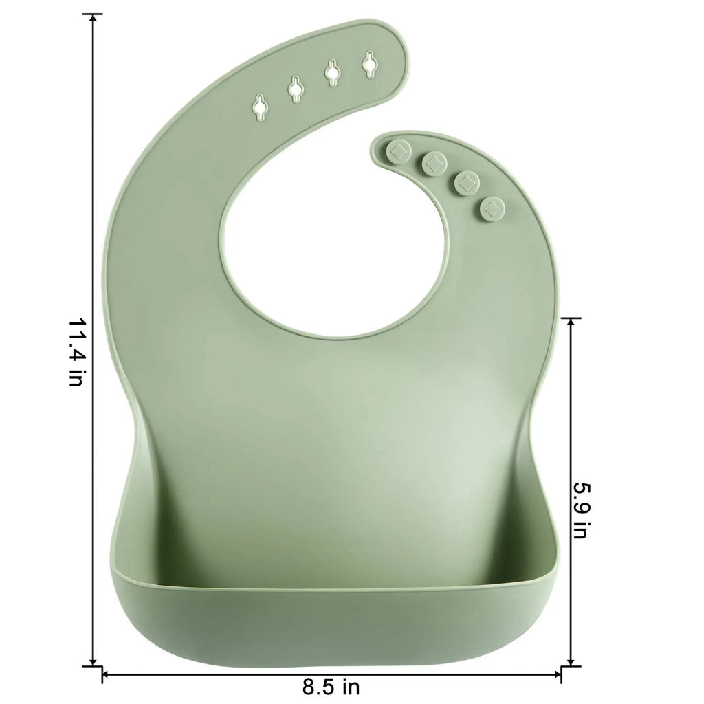 Soft silicone baby bib with deep spill pocket in classic colour, adjustable neck strap, waterproof feeding essential