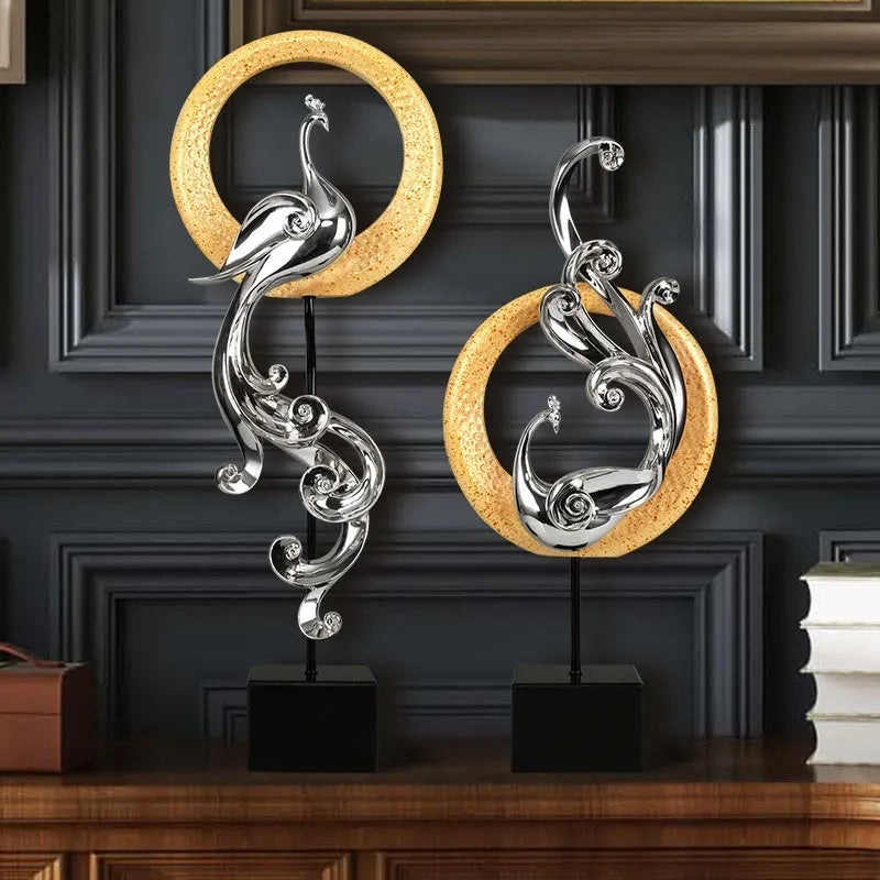 European-style plastic resin phoenix ornament in rose gold, silver, or red colour.