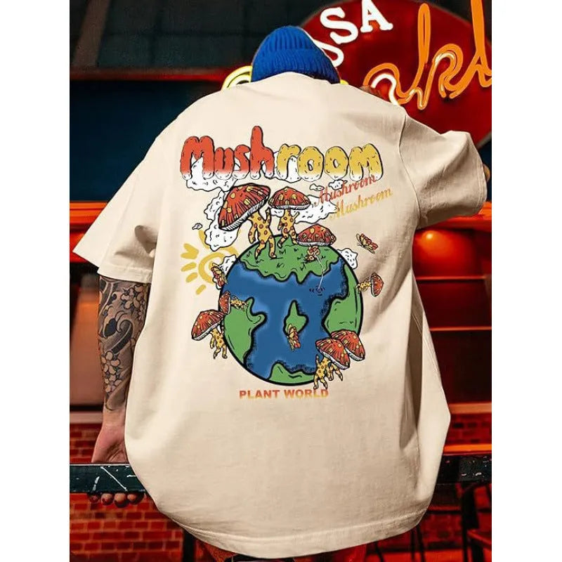 Men's printed short-sleeve sports t-shirt in polyester, showing digital pattern design, available in multiple sizes.