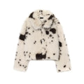 Artificial fur animal pattern coat for women with faux fur collar, brown colour, socialite style