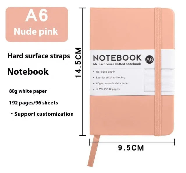 A5 diary with soft PU leather cover in a skin feeling texture, open to show horizontal line pages.